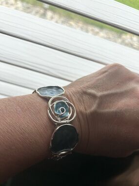 Sterling Silver Blue Floral Link Bracelet